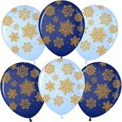 Шар (12''/30 см) Золотые снежинки, Ассорти, пастель, 5 ст, 25 шт.