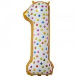 Шар (34"/86 см) Цифра, 1, Пончик, в упаковке 1 шт.