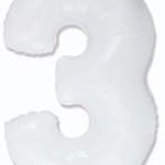 Шар (40''/102 см) Цифра, 3, Белый, 1 шт.