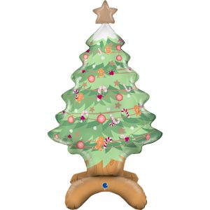 Шар 3D (31''/79 см) Фигура на подставке, Новогодняя елочка, Светло-зеленый, 1 шт.