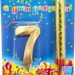 Набор, Фонтан и Свеча Цифра, 7 Грани, Золото, 10 см, 1 шт.