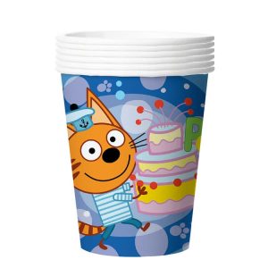 Стаканы (250 мл) Три Кота, С Днем Рождения!, Синий, 6 шт.