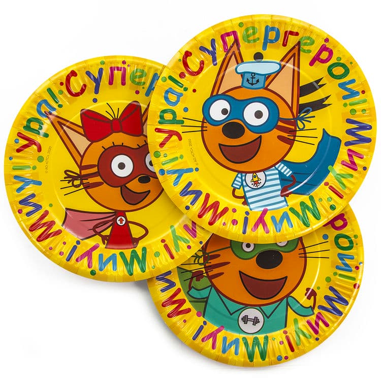 Тарелки (9''/23 см) Три Кота, Супергерои!, Желтый, 6 шт.