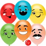 Шар (12''/30 см) Забавные смайлы, Ассорти, пастель, 1 ст, 25 шт.