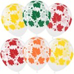 Шар (12''/30 см) Разноцветные листья, Прозрачный (600), кристалл, 5 ст, 25 шт.