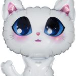Шар с клапаном (15''/38 см) Мини-фигура, Котенок, Белый, 1 шт.