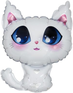 Шар с клапаном (15''/38 см) Мини-фигура, Котенок, Белый, 1 шт.