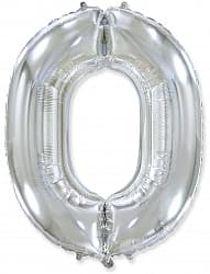 Шар (40"/102 см) Цифра, 0, Серебро, 1 шт.
