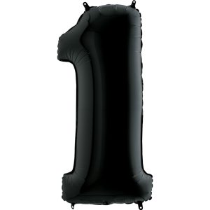 Шар (40"/102 см) Цифра, 1, Черный, 1 шт.