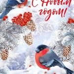 Открытка, С Новым Годом! (снегири), 12*18 см, 1 шт.