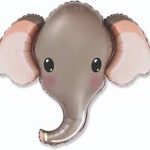 Шар (12''/30 см) Мини-фигура, Голова, Милый Слоник, Серый, 1 шт.