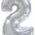 Шар (40''/102 см) Цифра, 2, Серебро, 1 шт. в уп.
