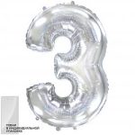 Шар (32''/81 см) Цифра, 3, Серебро, 1 шт. в упак.