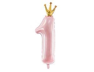 Шар ПД ЦИФРА 1 35,5" с короной Light Pink