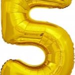 Шар (34''/86 см) Цифра, 5, ЭКО, Золото, в упаковке 1 шт.
