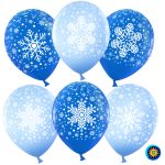 Воздушный шар (12"/30 см) Снежинки, Голубой/Синий, пастель, 5 ст, 100 шт.