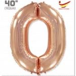 Шар (40"/102 см) Цифра, 0, Розовое Золото,1 шт. в упак.