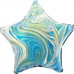 Шар (18"/46 см) Звезда, Мрамор, Золотая нить, Голубой, Агат, 1 шт.