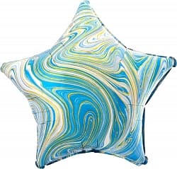 Шар (18"/46 см) Звезда, Мрамор, Золотая нить, Голубой, Агат, 1 шт.