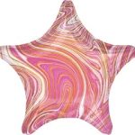Шар (18"/46 см) Звезда, Мрамор, Золотая нить, Розовый, Агат, 1 шт.
