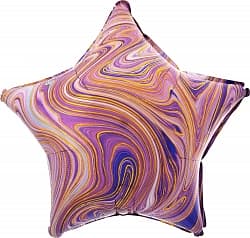 Шар (18"/46 см) Звезда, Мрамор, Золотая нить, Сиреневый, Агат, 1 шт.