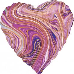 Шар (18"/46 см) Сердце, Мрамор, Золотая нить, Сиреневый, Агат, 1 шт.