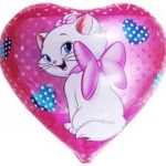 Шар (18"/46 см) Сердце, Кошка с бантиком, 1 шт.