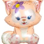 Шар с клапаном (13''/33 см) Мини-фигура, Лисенок с цветком, 1 шт.