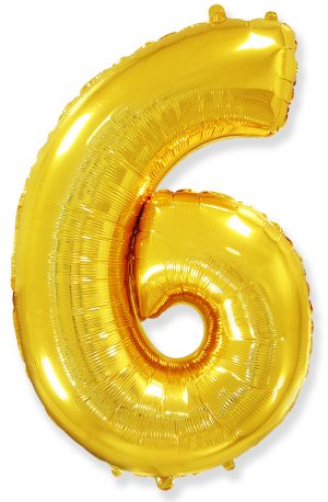 Шар (32''/81 см) Цифра, 6, Золото, 1 шт.