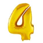 Шар (40"/102 см) Цифра 4, Золото, в упаковке 1 шт.