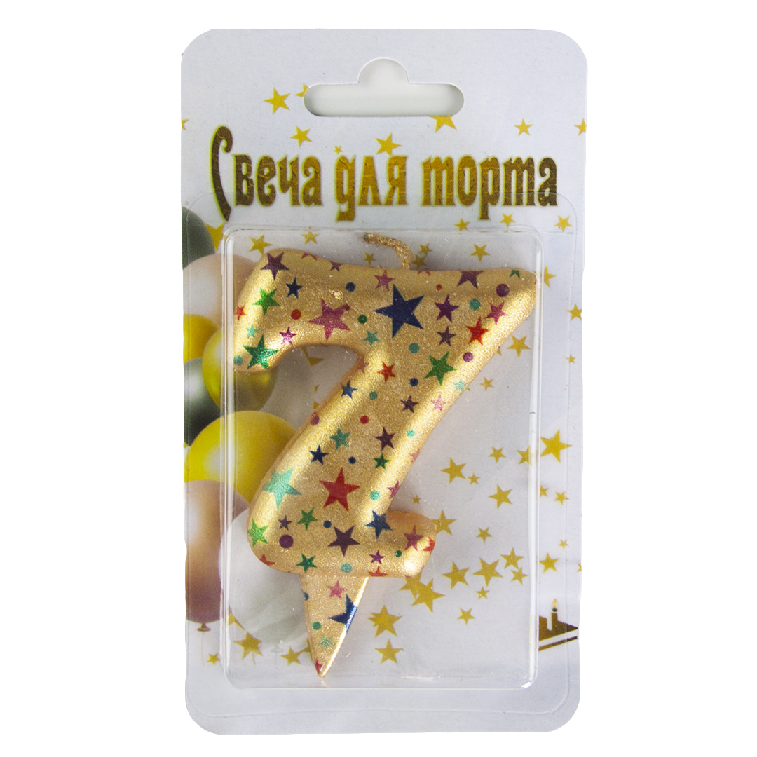 Свеча Цифра, 7 Саната, Золото, Металлик, 7 см, 1 шт.