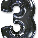 Шар (40''/102 см) Цифра, 3, Черный, 1 шт.