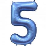 Шар (34"/86 см) Цифра, 5, Синий, Сатин, в упаковке 1 шт.