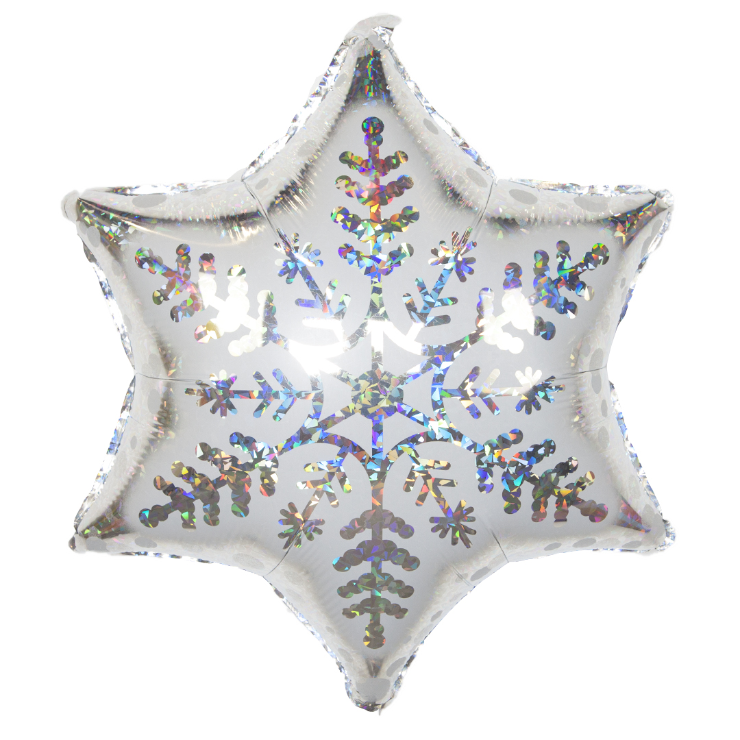 Шар (18"/46 см) Фигура, Снежинка, Серебро, Голография, 1 шт.