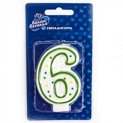 Свеча Цифра 6, Классика, 6 см, 1 шт.