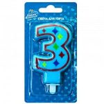 Свеча Цифра 3, Яркая, 7 см, 1 шт.