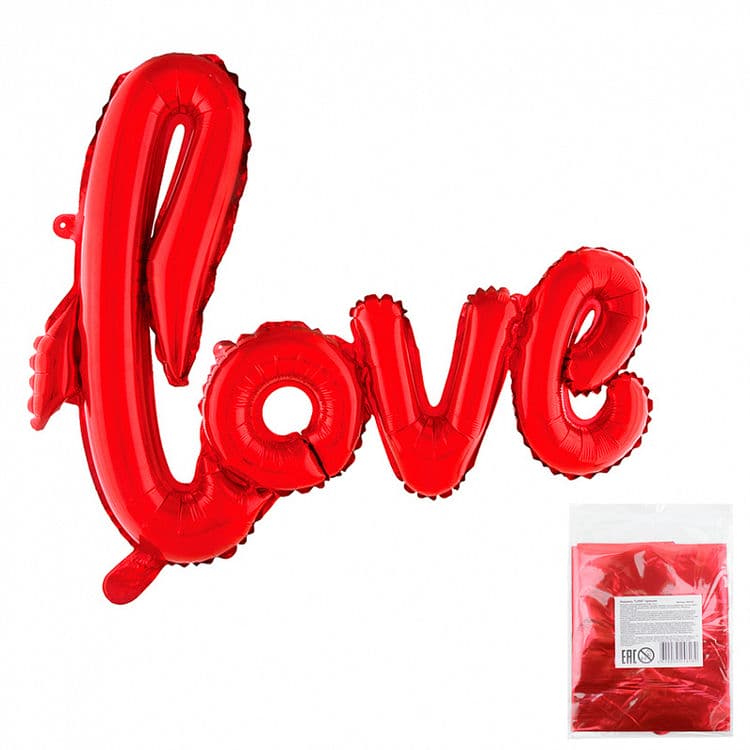 Шар К 39 Надпись "LOVE" красная в упаковке / Love Red / 1 шт /