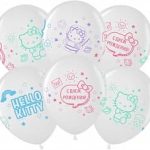 Шар (12"/30 см) Hello Kitty, С Днем Рождения!, Белый/Прозрачный, кристалл, 4ст