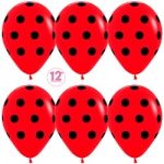 Шар воздушный (12"/30 см) Черные точки, Красный (015), пастель, 5 ст, 12шт