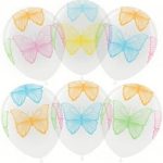 Шар (12''/30 см) Яркие бабочки, Прозрачный, кристалл, 5 ст, 25 шт.
