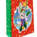 Пакет подарочный, Новогодний зайчик, Красный, 32*26*12 см, 1 шт.