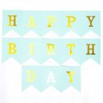 Гирлянда Флажки, Happy Birthday (золотые буквы), Бирюзовый, Металлик, 16*160 см, 1 шт.