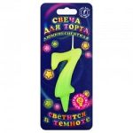 Свеча Цифра, 7 Люминесцентная, флюор, 8 см, 1 шт.