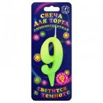Свеча Цифра, 9 Люминесцентная, флюор, 8 см, 1 шт.