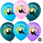 Шар (12"/30 см) С Днем Рождения! (милый тукан), Ассорти, пастель, 1 ст, 50 шт.
