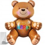 Шар (20"/51 см) Фигура, Сидячий мишка, Коричневый, 1 шт.
