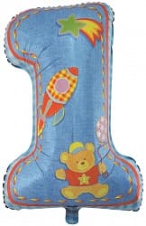 Шар (34"/86 см) Цифра, Первый День Рождения (для мальчика), Голубой, 1 шт.