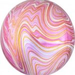 Шар К (22''/56 см) Сфера 3D, Мрамор, Золотая нить, Розовый, Агат, 1 шт.