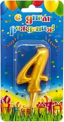 Свеча Цифра, 4 Овал, Золото, 7 см, 1 шт.