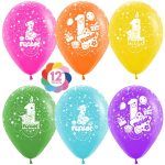 Воздушный шар (12''/30 см) Годик, Ассорти, пастель, 5 ст, 50 шт.
